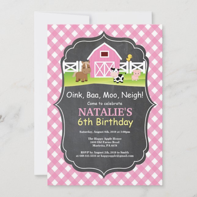 Chalkboard Farm Birthday Invitation Barnyard Party (Front)