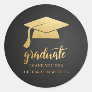Chalkboard Faux Gold Foil Graduate Hat Classic Round Sticker
