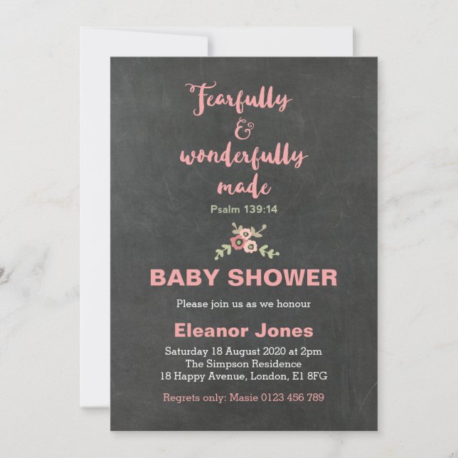 Chalkboard Fearfully and Wonderfully Shower Invite (Front)