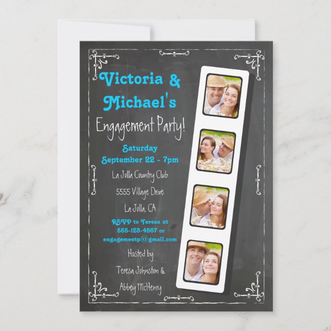 Chalkboard Film Strip Engagement Party Invitations (Front)