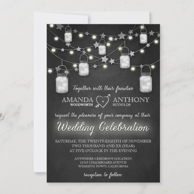 Chalkboard Firefly Mason Jar Wedding Invitations (Front)