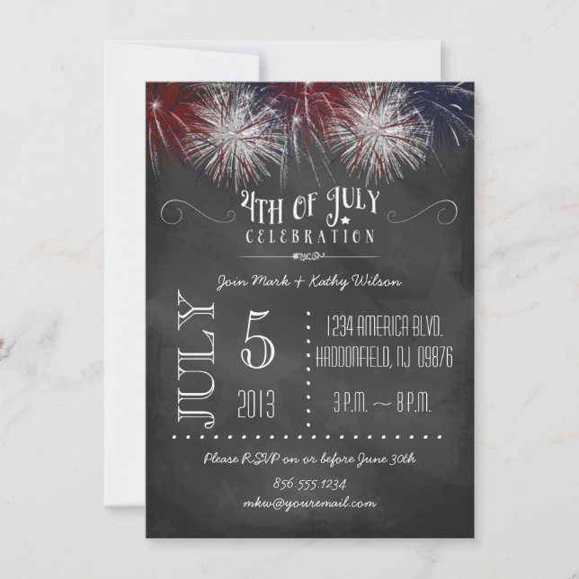 Chalkboard Fireworks 4th of July Party Invitation (Front)