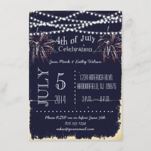 Chalkboard Fireworks 4th of July Party Invitation