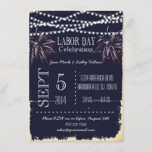 Chalkboard Fireworks Labour Day Party Invitation