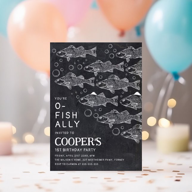 Chalkboard Fishing 1st Birthday  Invitation (Creator Uploaded)