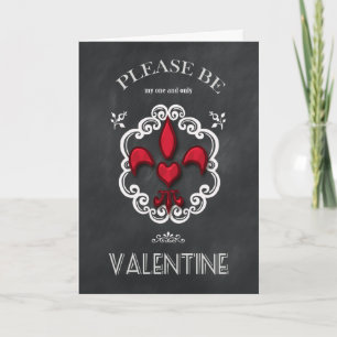 Chalkboard Fleur de Lis Heart Valentine Holiday Card