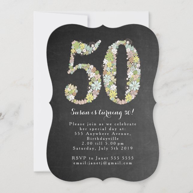 Chalkboard Floral 50th Birthday Party Invite (Front)