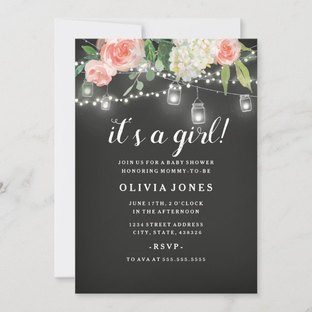 Chalkboard Floral Backyard Baby Shower Invitation (Front)