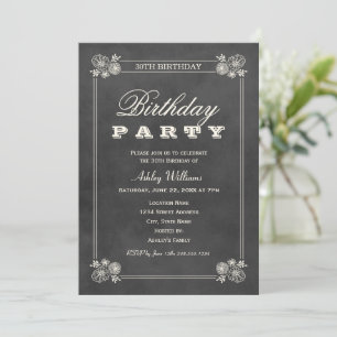 Chalkboard Floral Birthday Party Invitation
