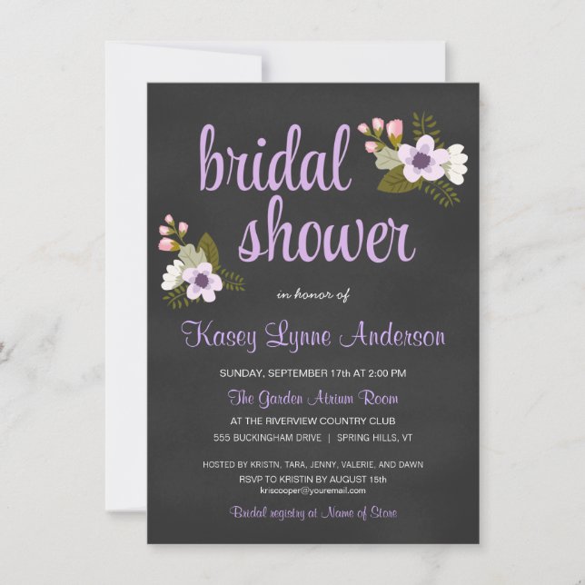 Chalkboard Floral Bridal Shower Invitations (Front)