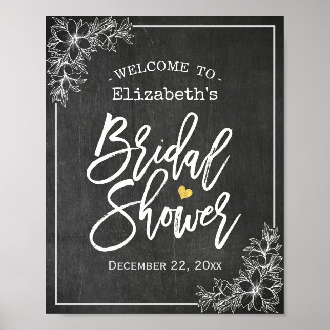 Chalkboard Floral Bridal Shower Welcome Reception Poster (Front)