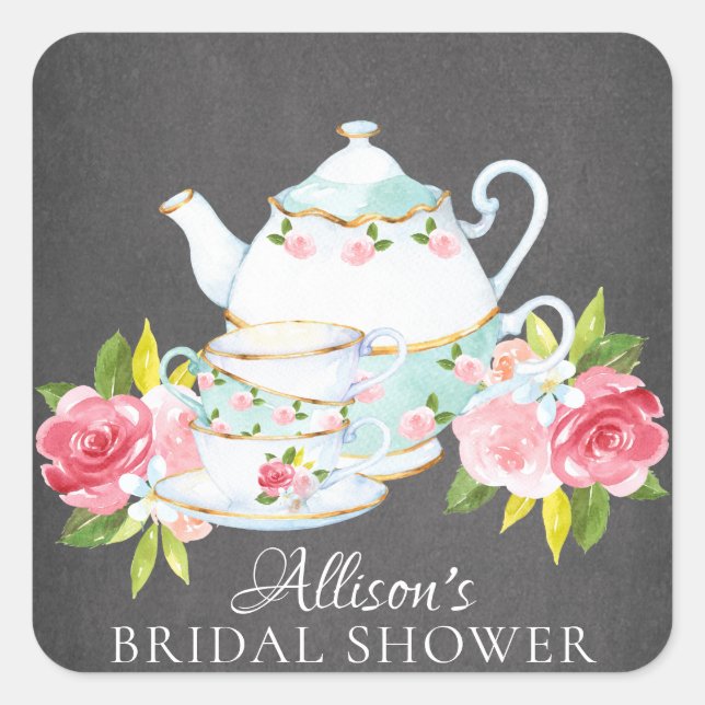 Chalkboard Floral Bridal Tea Party Envelope Seal (Front)