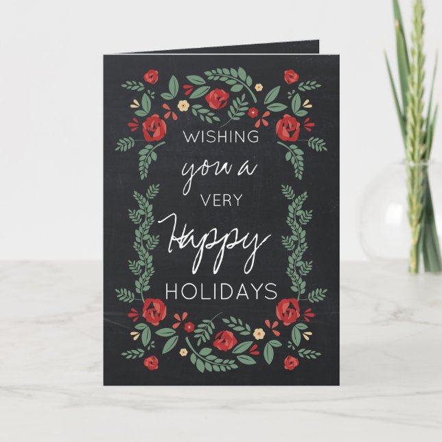 chalkboard floral garden holiday greeting card (Front)
