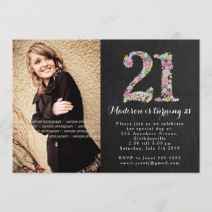 Chalkboard Floral Girls 21st Birthday Party Invite