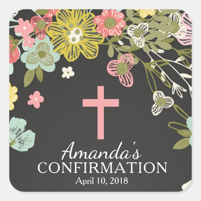 Chalkboard Floral Girls Confirmation Sticker (Front)