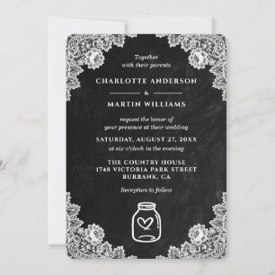 Chalkboard Floral Lace Mason Jar Wedding Invitation