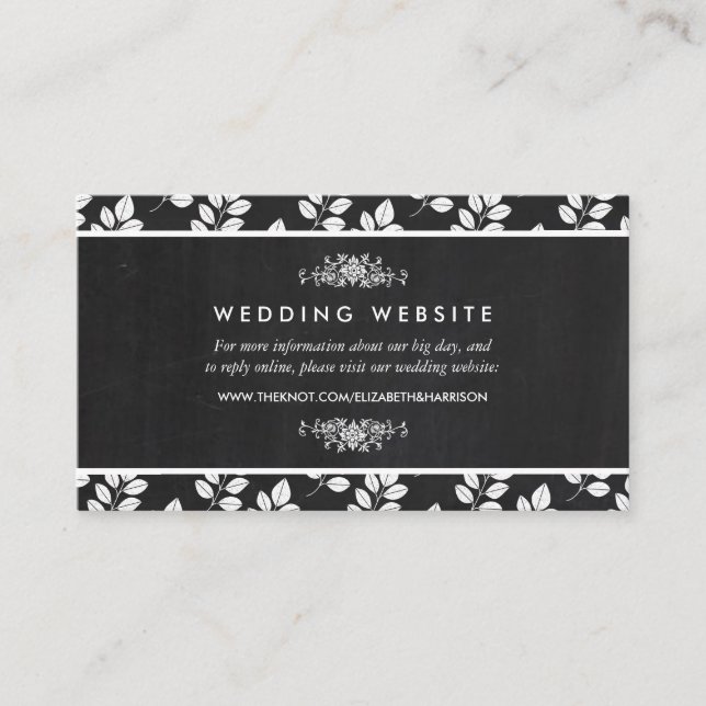 Chalkboard Floral Leaf Wedding Website Enclosure Card (Front)