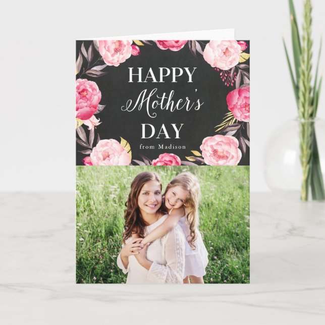 Chalkboard Floral | Mother's Day Photo Card (Front)