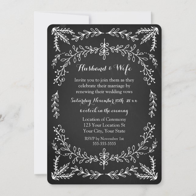 Chalkboard Floral Vintage Vow Renewal Invitation (Back)