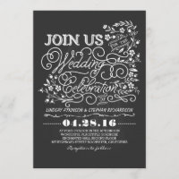 Chalkboard floral vintage wedding invitation
