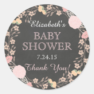 Chalkboard Floral Wreath Baby Shower Sticker