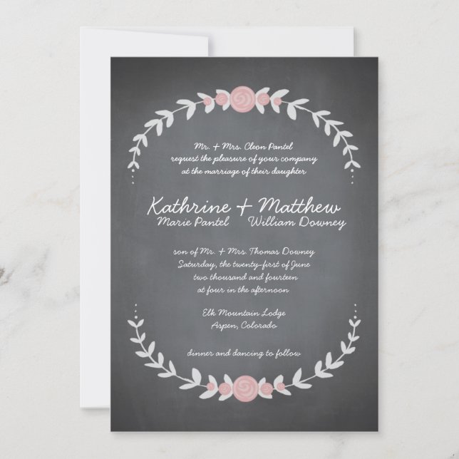 Chalkboard Floral Wreath Wedding Invitation (Front)