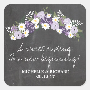 Chalkboard Floral Wreath Wedding Square Sticker