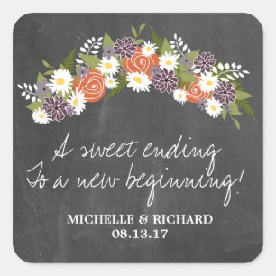 Chalkboard Floral Wreath Wedding Square Sticker