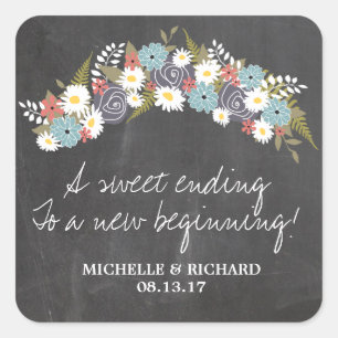 Chalkboard Floral Wreath Wedding Square Sticker