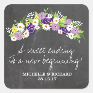 Chalkboard Floral Wreath Wedding Square Sticker