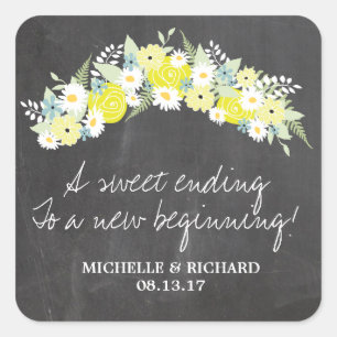 Chalkboard Floral Wreath Wedding Square Sticker