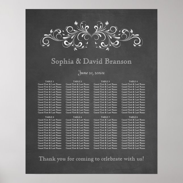 Chalkboard Flourish and Swirl Seating Chart (Front)