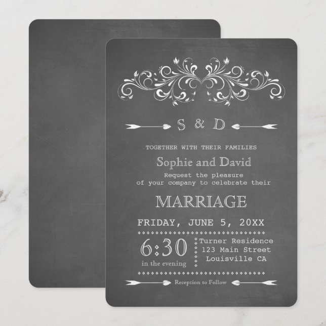 Chalkboard Flourish and Swirl | Wedding Invitation (Front/Back)