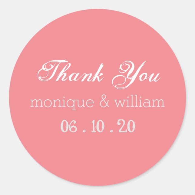 Chalkboard Flourish Pink Rustic Wedding Thank You Classic Round Sticker (Front)
