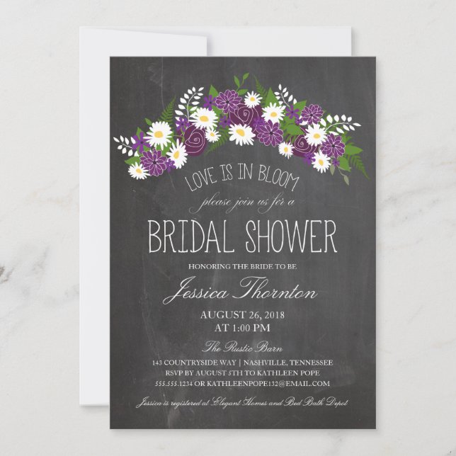 Chalkboard Flowers in Bloom Bridal Shower Invitation (Front)