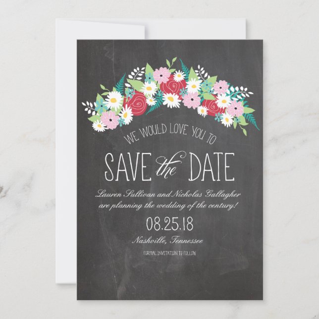 Chalkboard Flowers in Bloom Save the Date (Front)