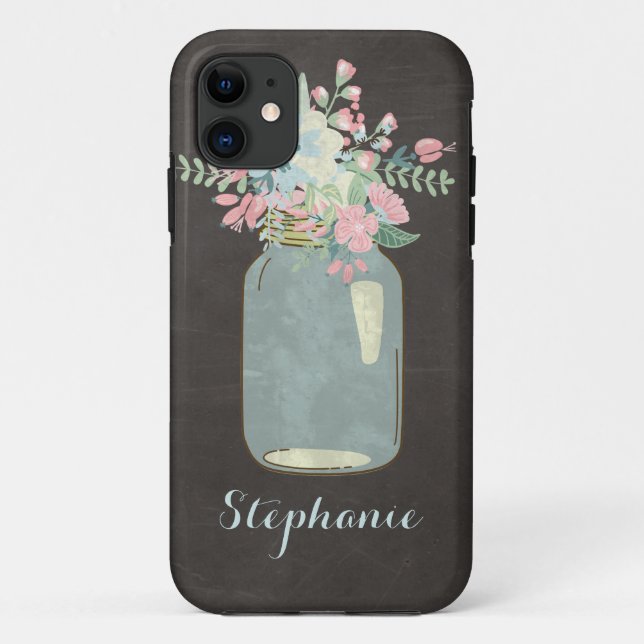 Chalkboard Flowers Rustic Mason Jar Modern Floral Case-Mate iPhone Case (Back)