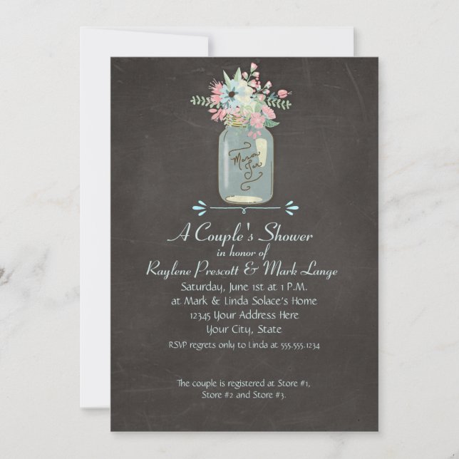 Chalkboard Flowers Rustic Mason Jar Modern Floral Invitation (Front)