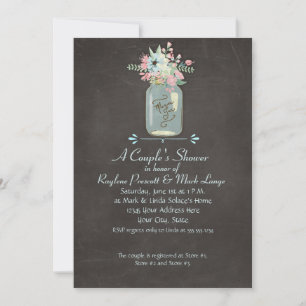 Chalkboard Flowers Rustic Mason Jar Modern Floral Invitation