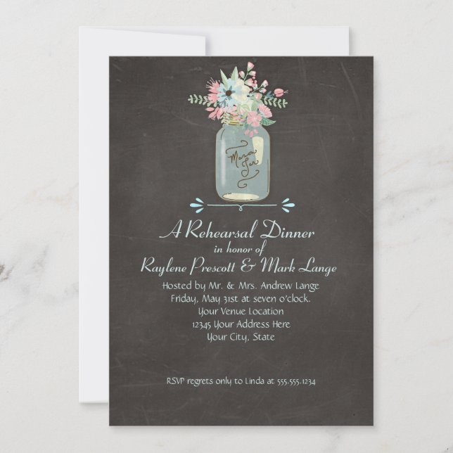 Chalkboard Flowers Rustic Mason Jar Modern Floral Invitation (Front)