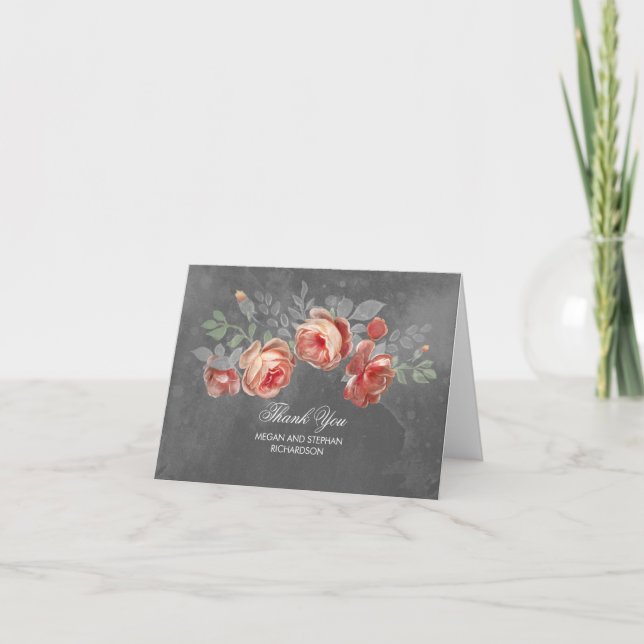 Chalkboard Flowers Rustic Wedding Thank You Card (Front)