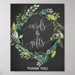 Chalkboard Foliage Wreath Cards and Gifts Sign