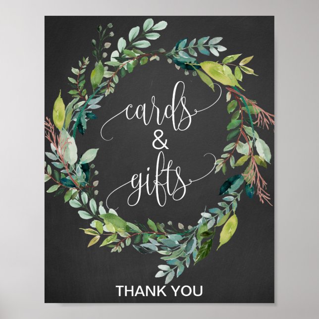 Chalkboard Foliage Wreath Cards and Gifts Sign (Front)