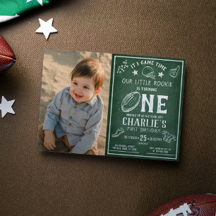 Chalkboard Football All Star Photo 1st Birthday Invitation