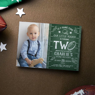 Chalkboard Football Athletic Photo 2nd Birthday Invitation