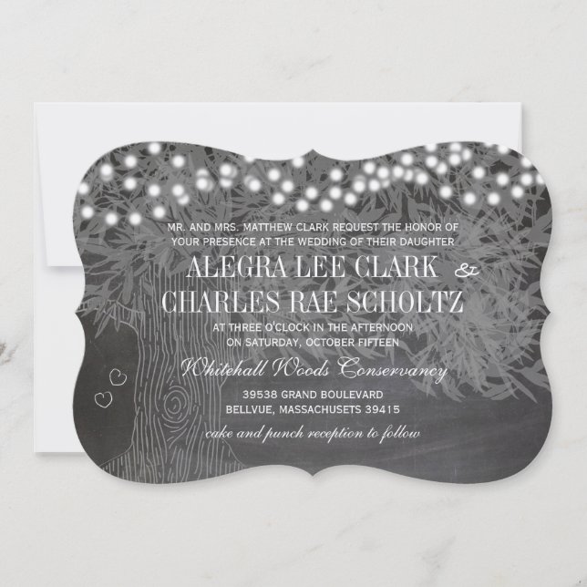 Chalkboard Forest Romantic Tree Wedding Invitation (Front)