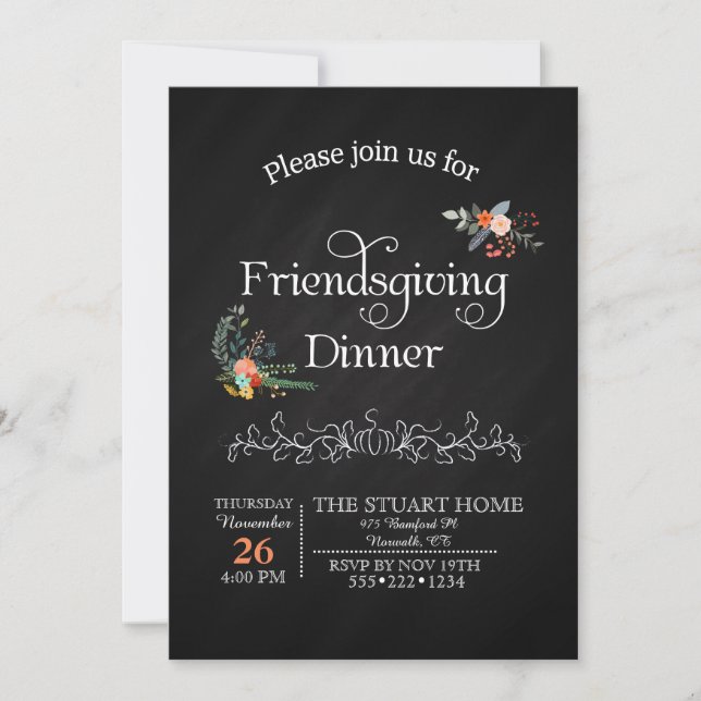 Chalkboard Friendsgiving Dinner Country Chic Invitation (Front)