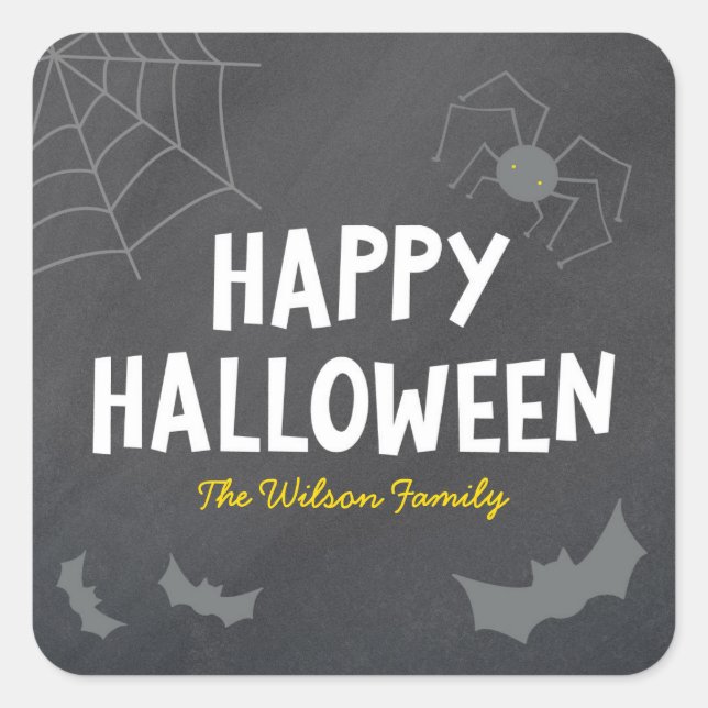 Chalkboard Frightful Creatures Happy Halloween Square Sticker (Front)