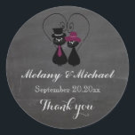 Chalkboard funny cat love couple thank you classic round sticker<br><div class="desc">Chalkboard  trendy funny cat love couple  thank you sticker.</div>