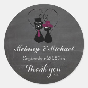 Chalkboard funny cat love couple thank you classic round sticker